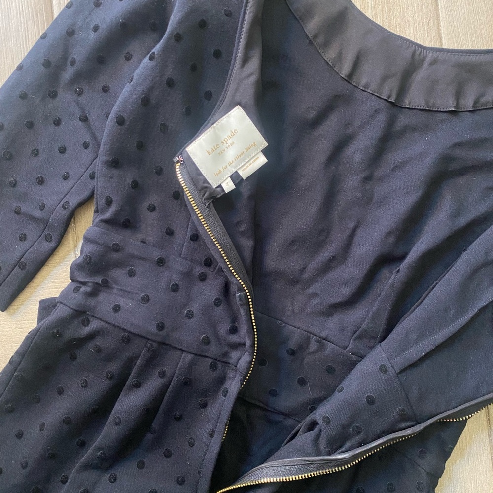 Kate Spade ♠️ Classic Black Dot-Textured Sheath Dress with Waist Tie - Picture 5 of 6